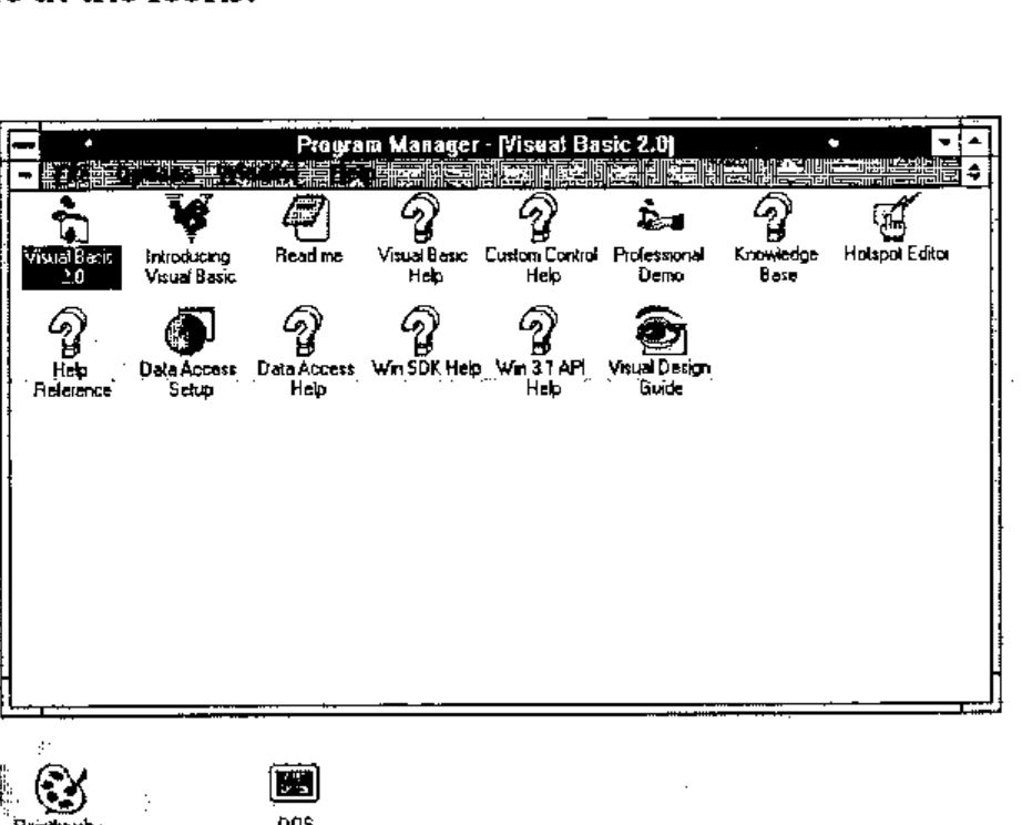 Program Manager showing the Visual Basic 2.0 group of icons