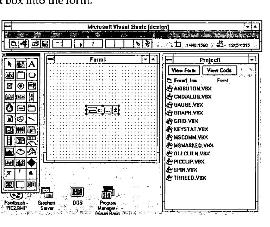 Form1 with a drive list box (c: […]) in the middle