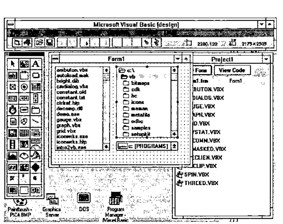 Form1 in design mode with a file list, a directory list and the drive list