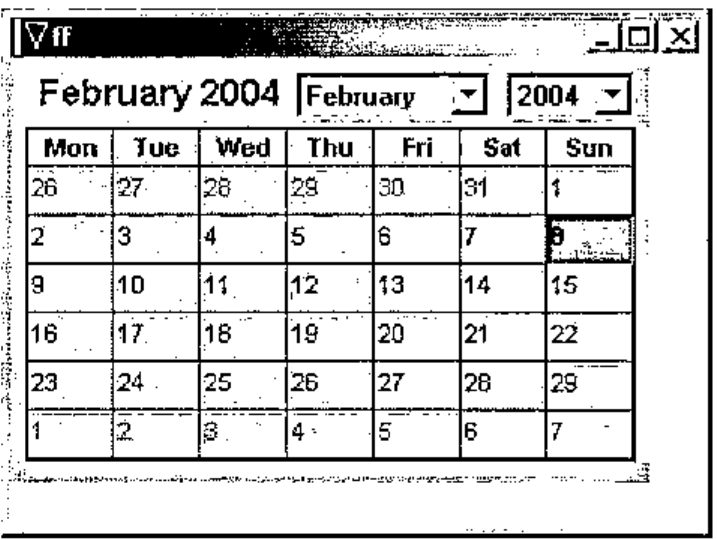 A form ff holding the Calendar control, showing February 2004