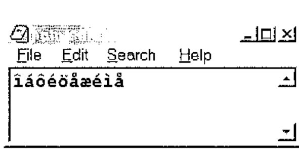 A Notepad window showing the characters ïáôéöåæéìå