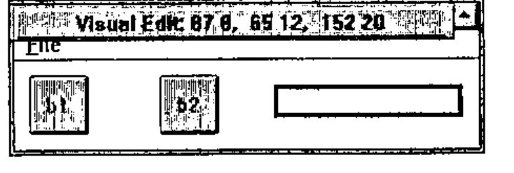 The Visual Edit window (title “Visual Edit: 87 8, 65 12, 152 20”) with b1, b2 and the edit box side by side