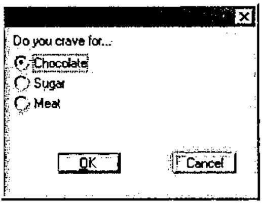 “Do you crave for...” with radio buttons Chocolate (selected), Sugar and Meat