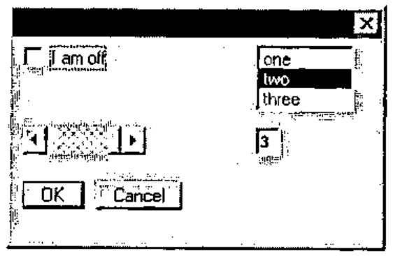 The same elements laid out: click box and list on the first line, slider and number field below, OK and Cancel at the bottom