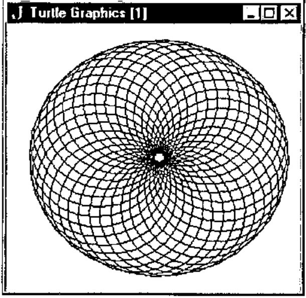 Thirty-six overlapping circles around a common centre, like a torus
