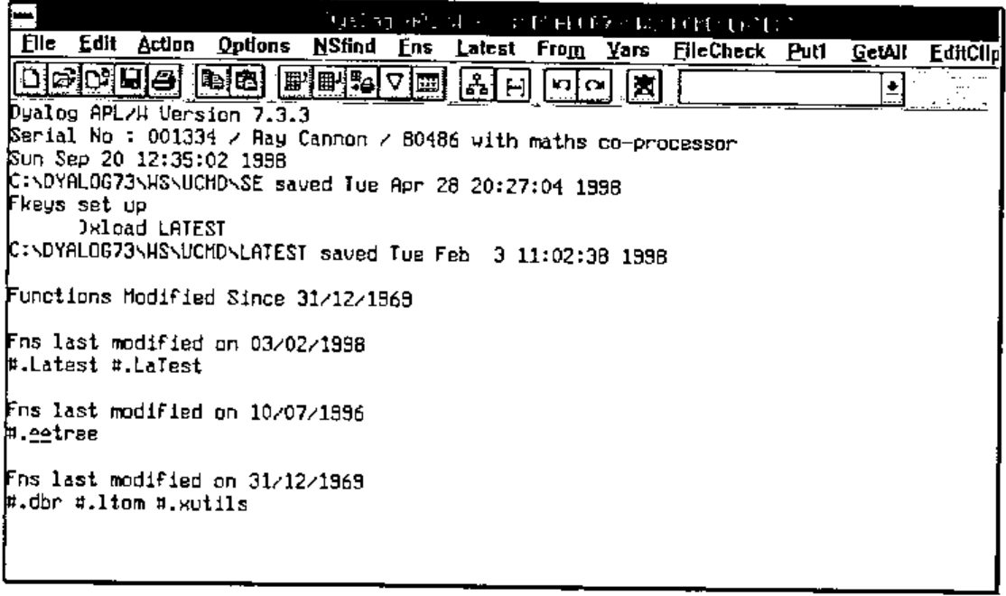 The session after pressing From: Functions Modified Since 31/12/1969, listed by date — #.Latest #.LaTest on 03/02/1998, #.∆∆tree on 10/07/1996, #.dbr #.ltom #.xutils on 31/12/1969