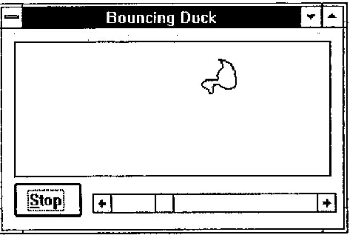 The duck, flipped, in mid-box; the button now reads Stop