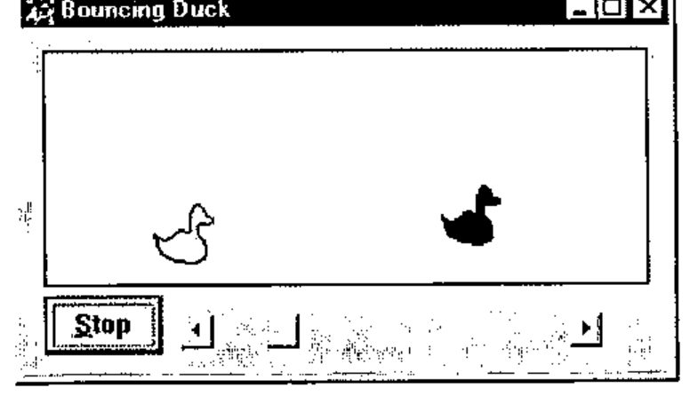The Bouncing Duck window with two ducks and a Stop button