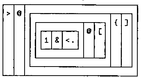 The boxed display: > @ applied to the fork ((1 & <.) @ [) { ]