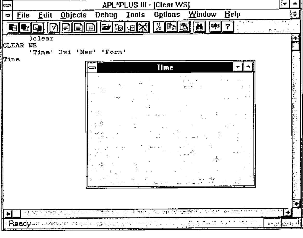 The session after 'Time' ⎕wi 'New' 'Form', with an empty window titled Time