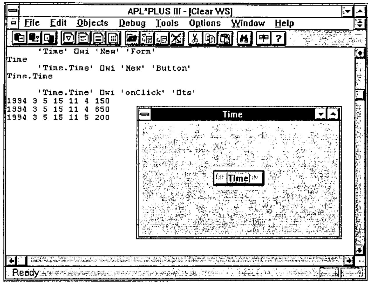 The session showing three timestamps 1994 3 5 15 11 4 150 etc. beside the Time window