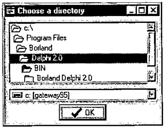 The running form “Choose a directory”, with Delphi 2.0 selected in the directory list