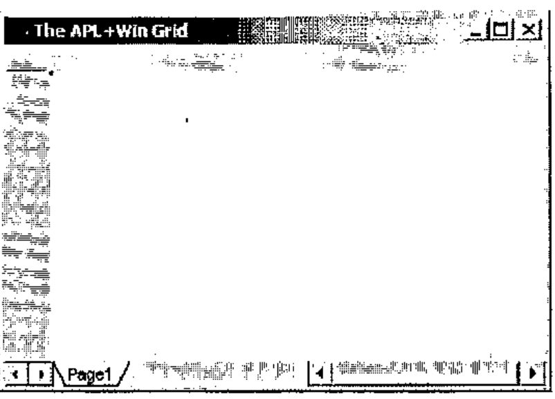 The APL+Win Grid: an empty grid with one tab, Page1