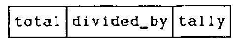 Boxed display: total | divided_by | tally