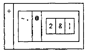 Boxed display: + | a box holding -. | @ | a box holding 2 & |