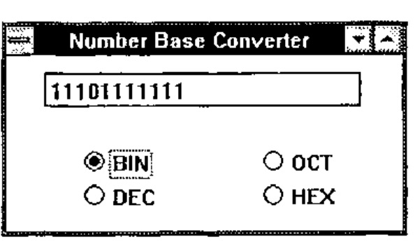 The converter showing 11101111111 with BIN selected