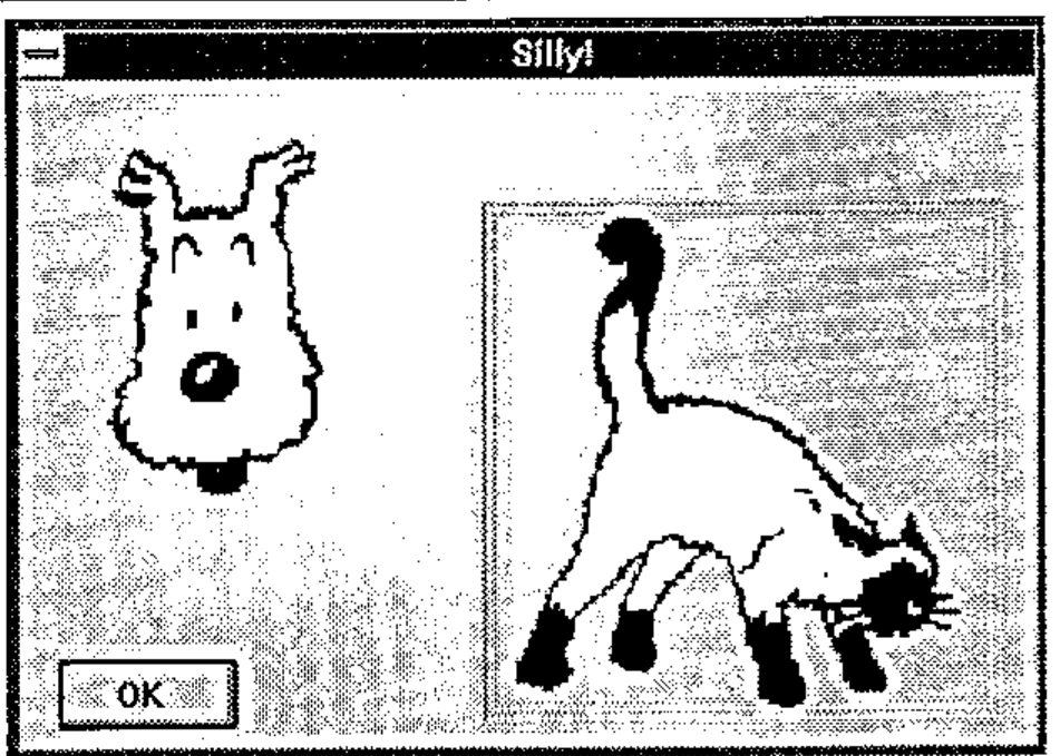 The Silly! form: a cartoon dog’s head, a Siamese cat in a frame, and an OK button