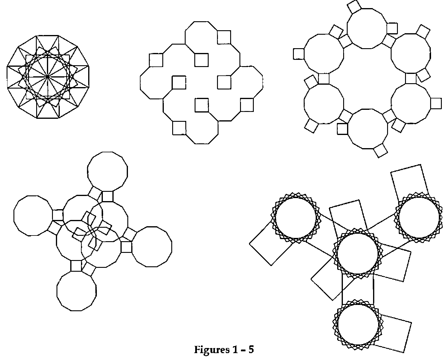 Five rosettes of polygons and squares
