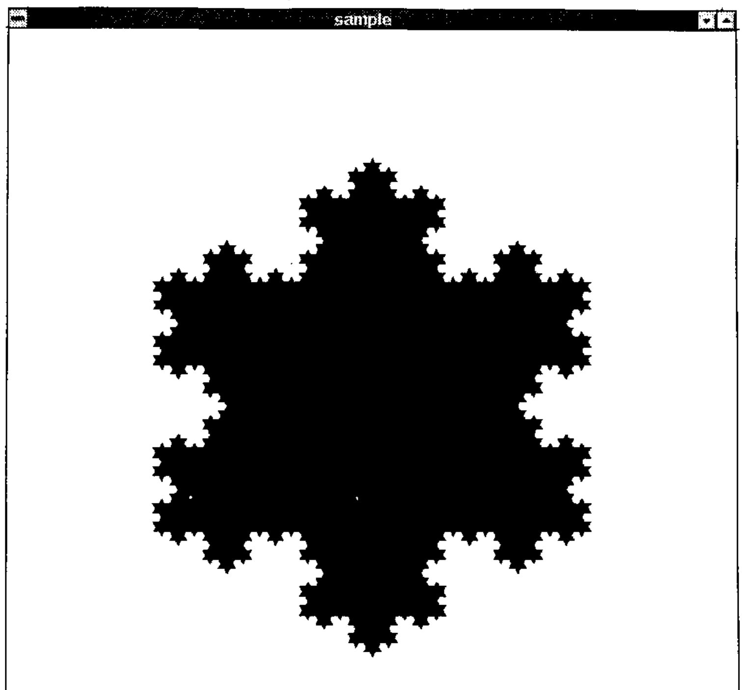 A window titled sample showing a filled black Koch snowflake