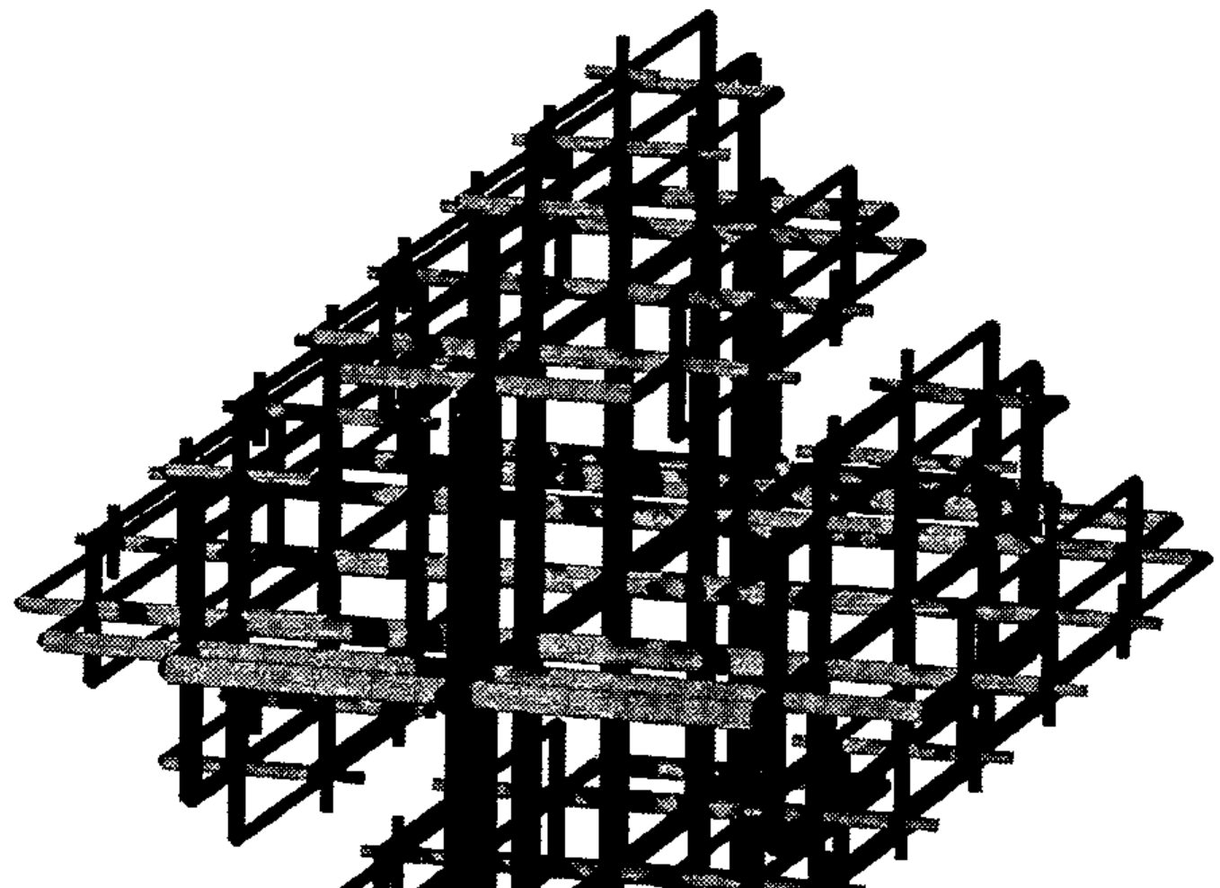 A three-dimensional lattice of shaded cylinders branching in three directions
