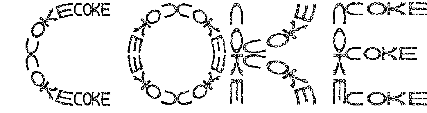 The word COKE with curved letters, each made of smaller COKEs