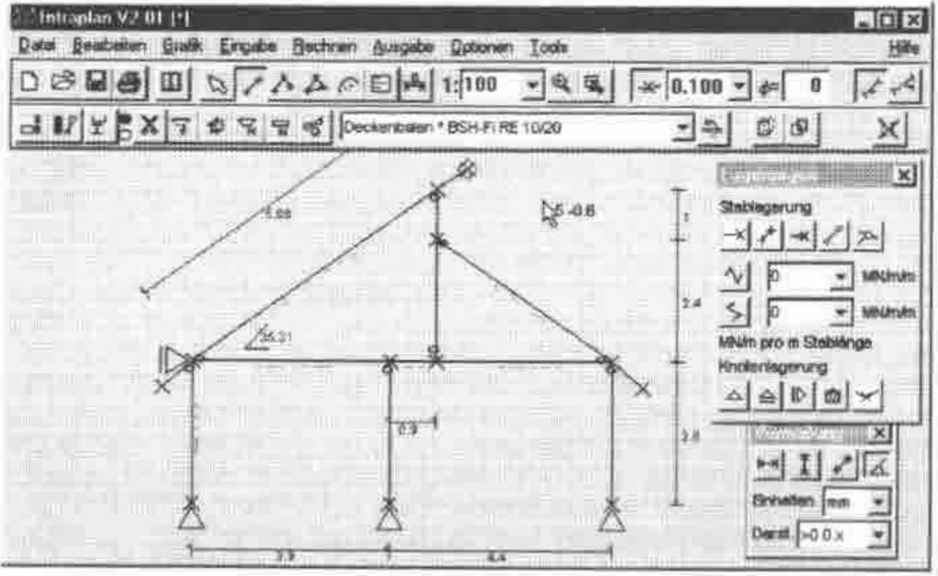 Intraplan: the house frame with supports, angles and dimensions