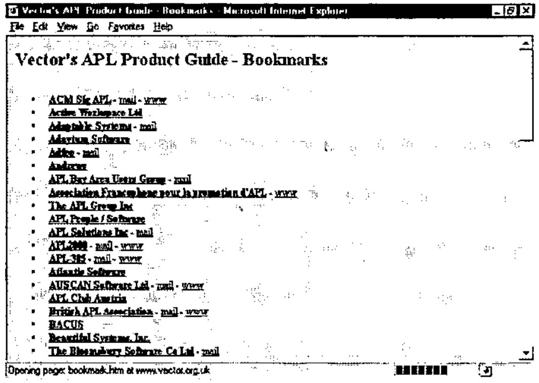 Vector’s APL Product Guide - Bookmarks: a list of organizations with mail and www links