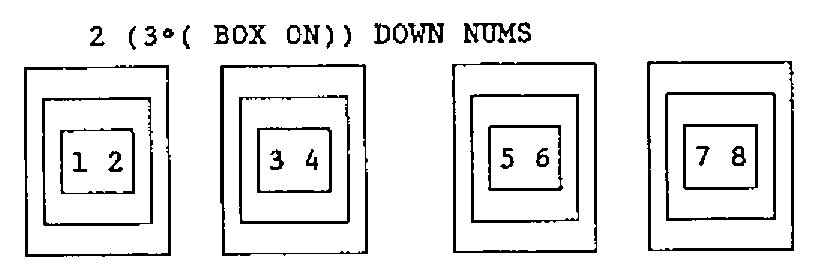 2 (3∘( BOX ON)) DOWN NUMS: 1 2, 3 4, 5 6 and 7 8 each inside three nested boxes