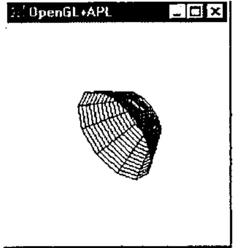 The OpenGL+APL window showing a short wire-frame cone