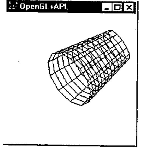 The OpenGL+APL window showing a longer wire-frame cone