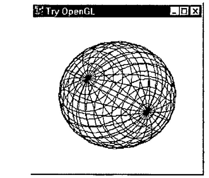 The Try OpenGL window showing a wire-frame sphere