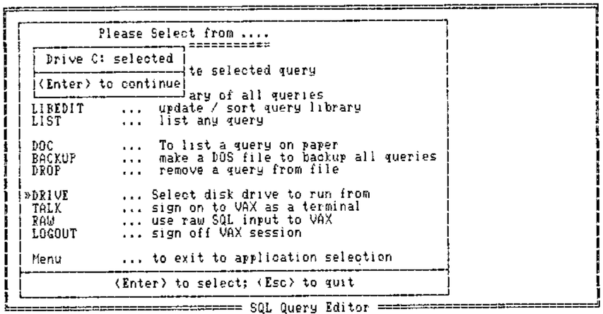 SQL Query Editor: “Drive C: selected” confirmation window
