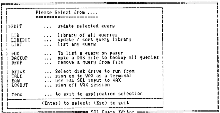 SQL Query Editor: the main menu