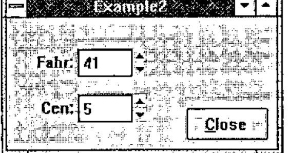 The running Example2: Fahr 41, Cen 5, with spin buttons and Close