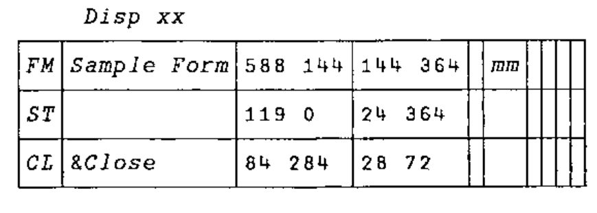 The boxed definition: FM Sample Form 588 144 / 144 364 / mm; ST 119 0 / 24 364; CL &Close 84 284 / 28 72