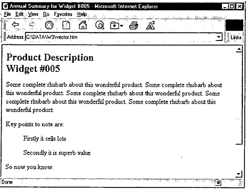 The page in Internet Explorer, with the two key points indented