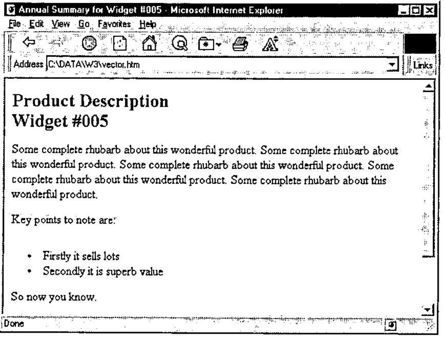 The bulleted list in Internet Explorer 3, with extra space above the first bullet