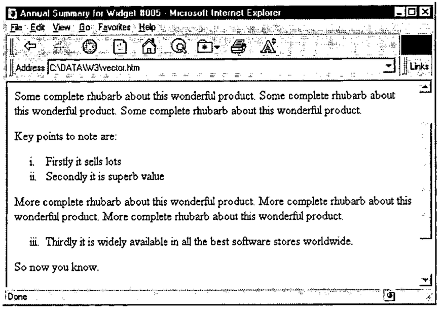 A Roman-numbered list resumed at iii after a paragraph, in Internet Explorer