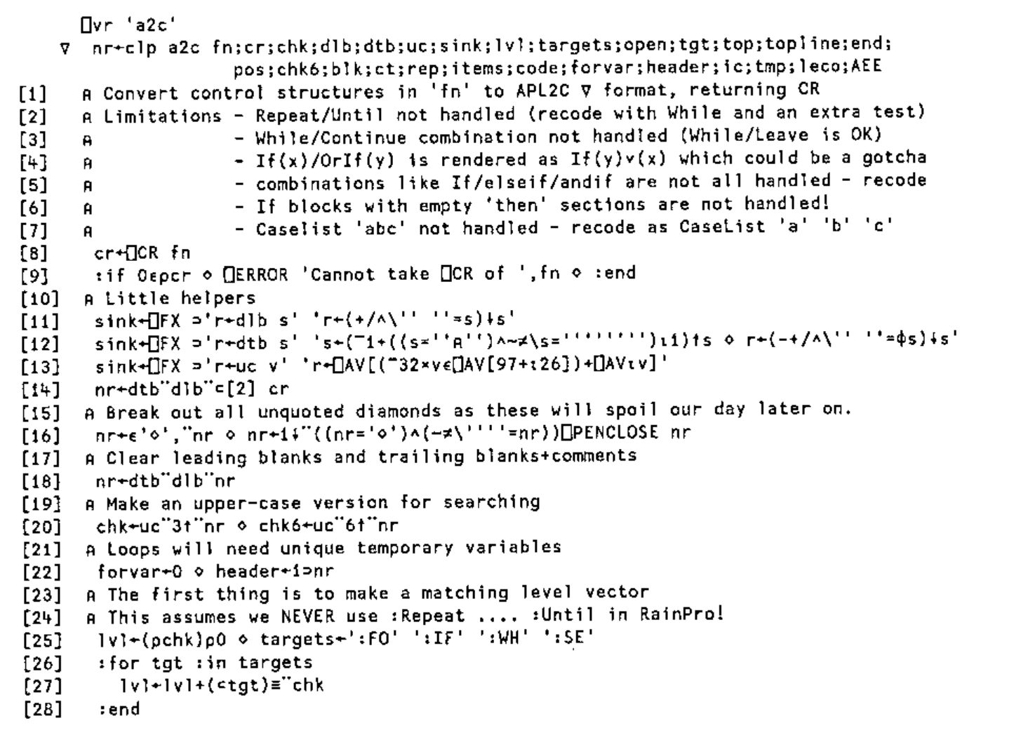 The a2c function, lines [0] to [28]