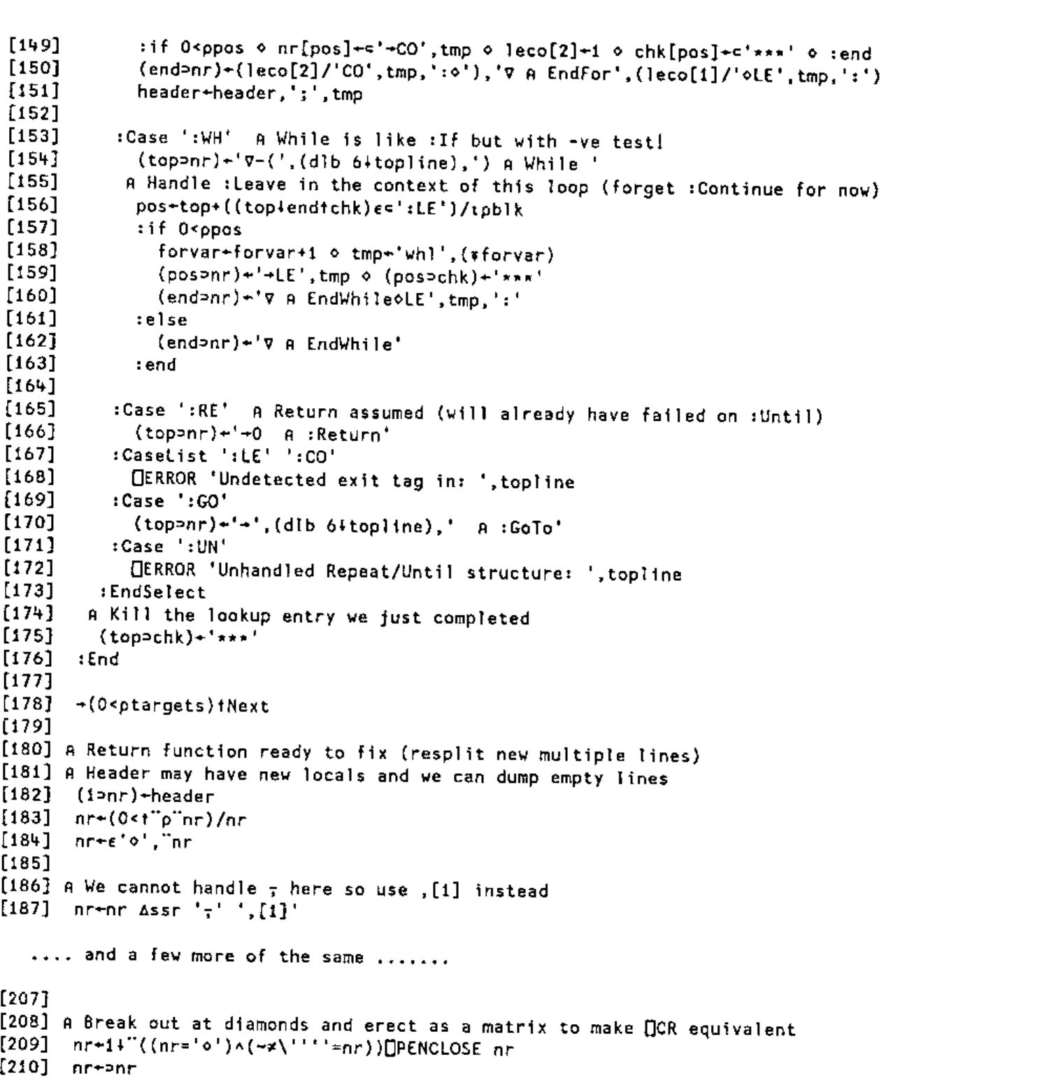 The a2c function, lines [149] to [187], then “…. and a few more of the same …….”, then lines [207] to [210]