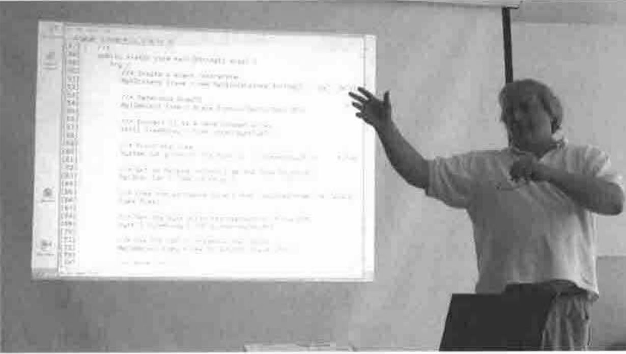 David Liebtag presenting Java code on a screen