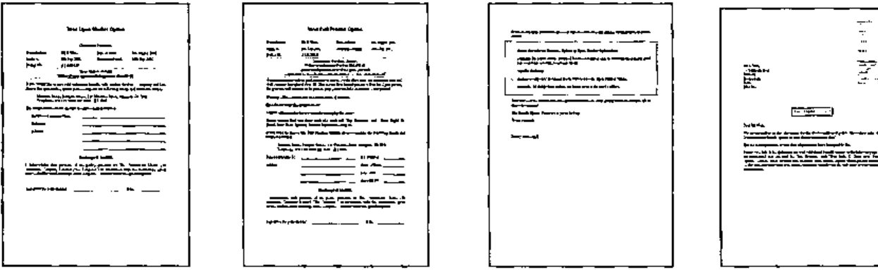 Thumbnails of four pages produced by the SVQ scripts: forms and a letter