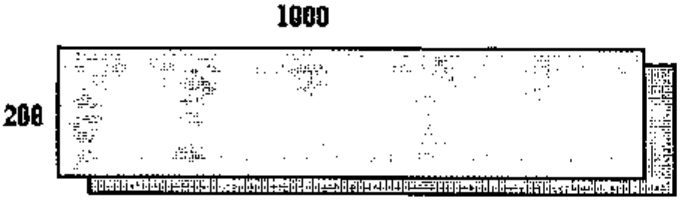 A 200 by 1000 array overlaid by a copy displaced one row down and some columns across; the overhang at the right and bottom is shaded