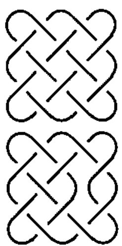 A 3 by 4 pattern, then the same with an intersection removed: the over line is still over