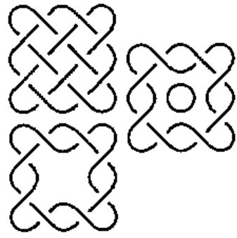 A 3 by 3 pattern before, partly processed and after making a hole