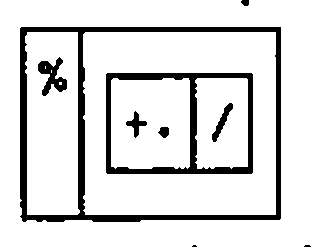 The boxed display of simplify: % beside a box of +. and /