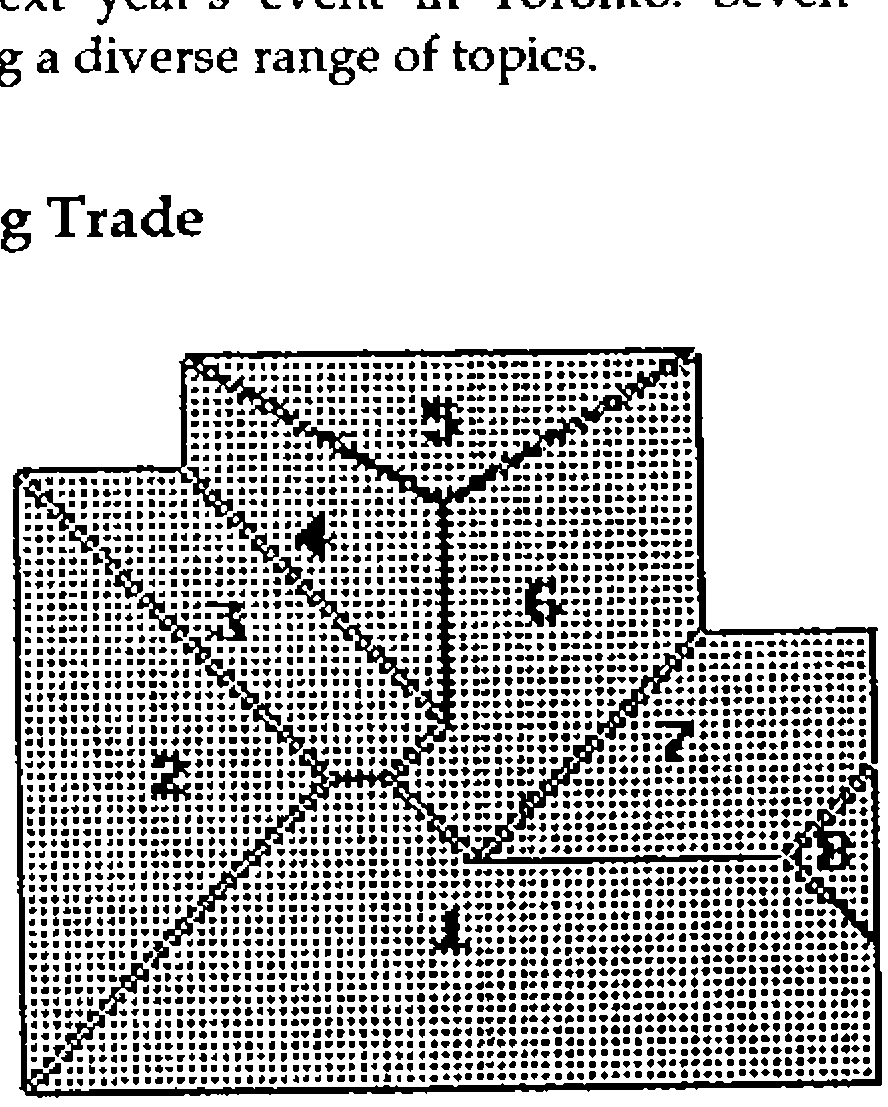 Plan of a roof with eight numbered faces meeting along hips and valleys
