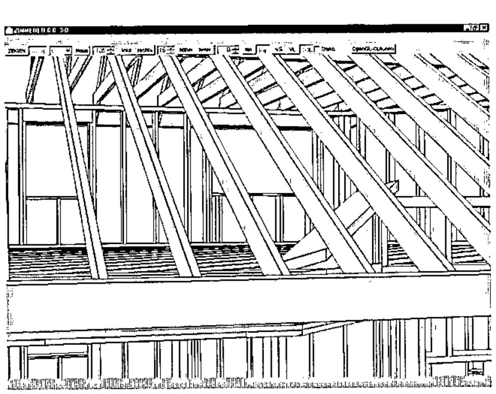 An openGL close-up of rafters and framing