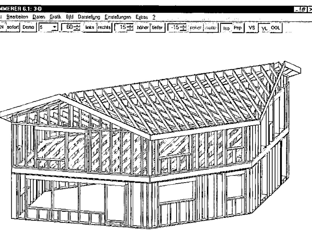 ZIMMERER 6.1 3-D view of a two-storey timber-frame house with its roof structure