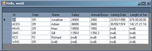 Display and editing in a .Net DataGrid
